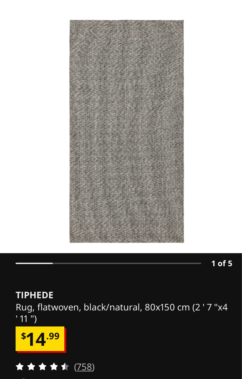 IKEA TIPHEDE RUG Black/Natural - photo 3