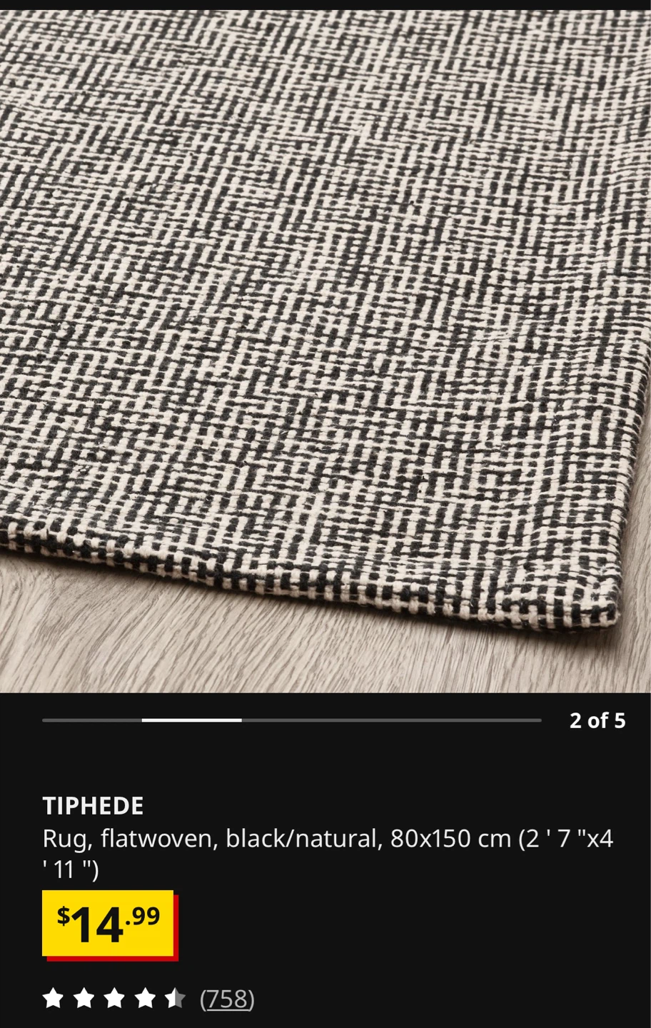 IKEA TIPHEDE RUG Black/Natural - photo 4