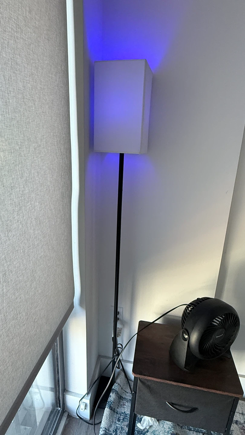 Floor Lamp with Square Linen Shade, Pull Chain and Metal Base