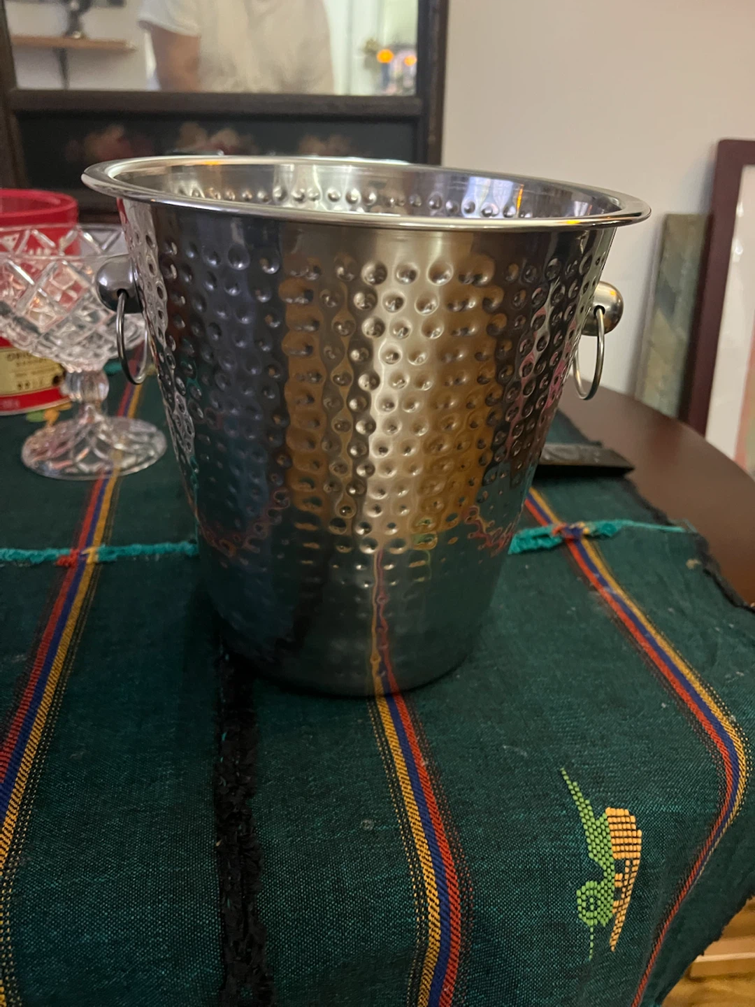 Hammered stainless steel ice bucket