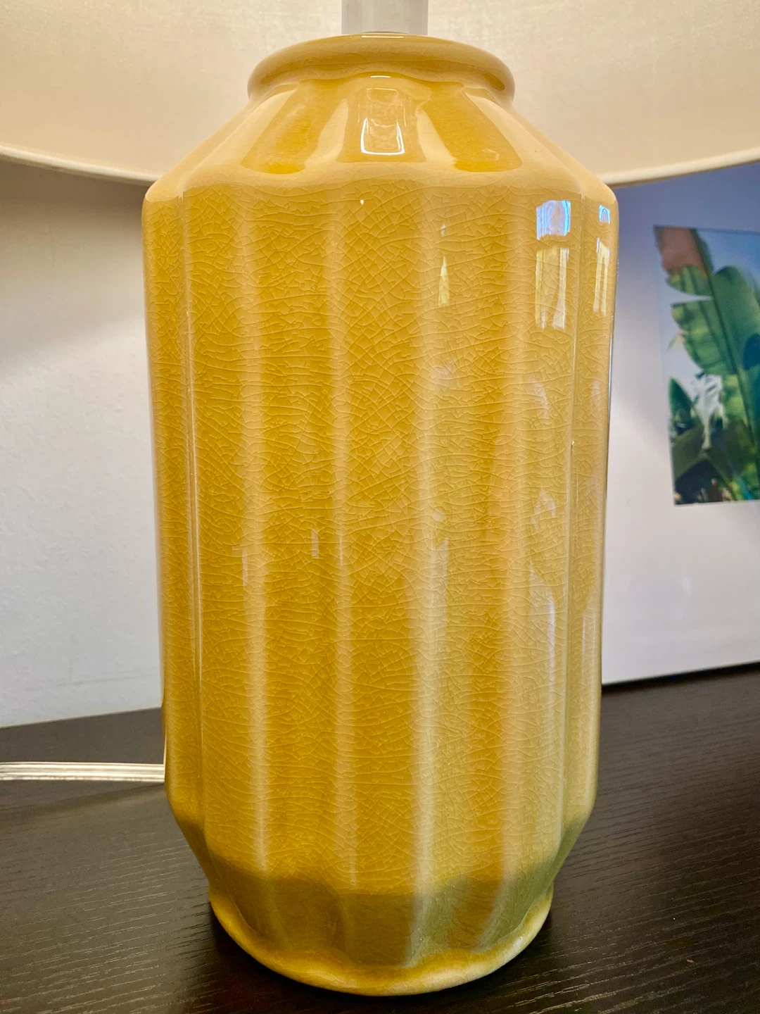 Yellow Ceramic Ribbed Table Lamp and Linen Shade - photo 2