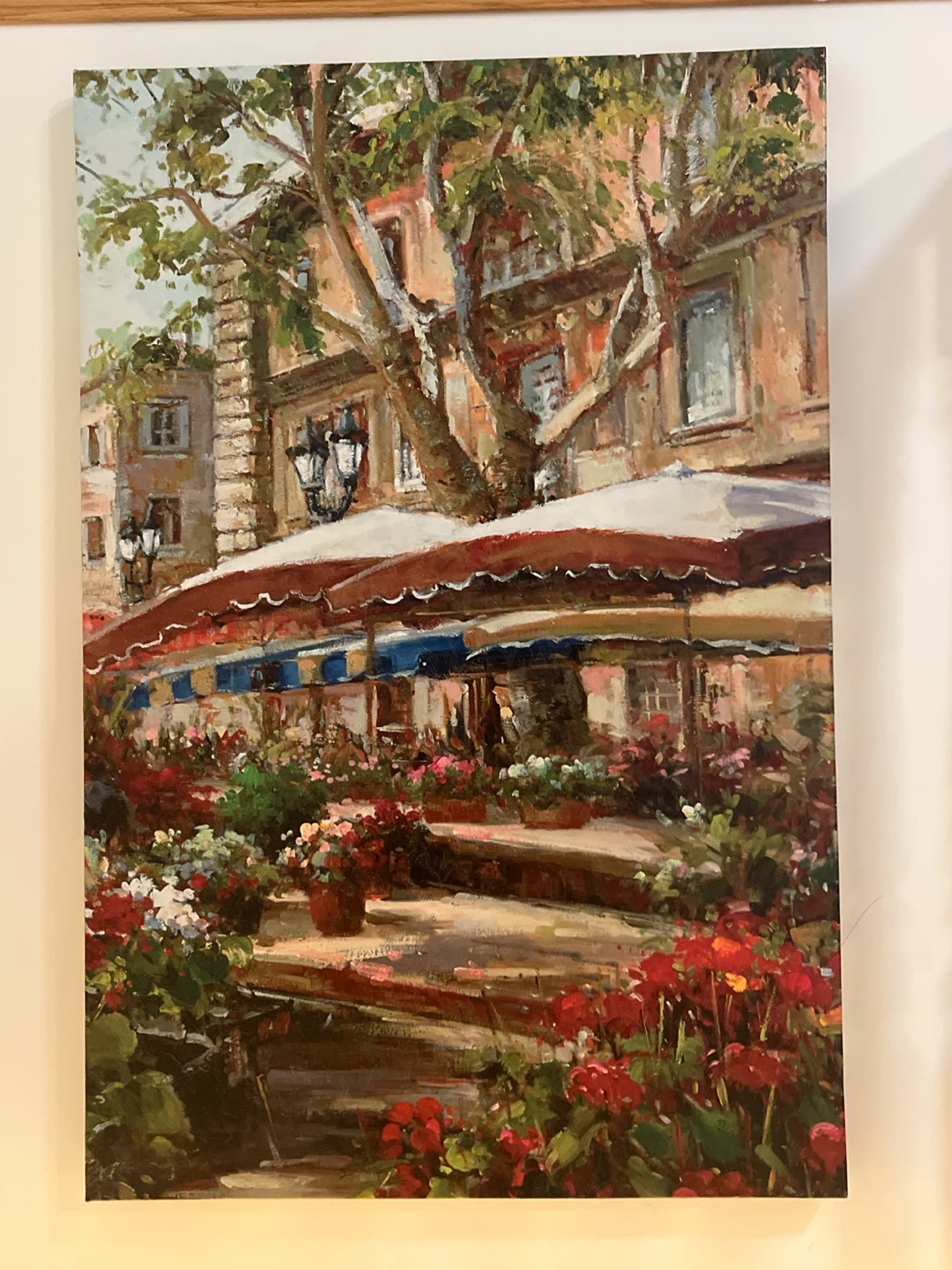 Floral market street scene canvas painting