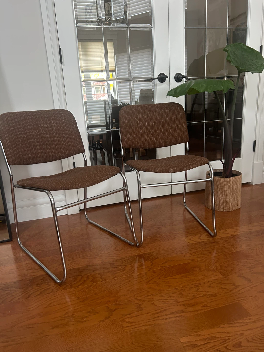 Set of Two Brown Fabric and Chrome Chairs - photo 2