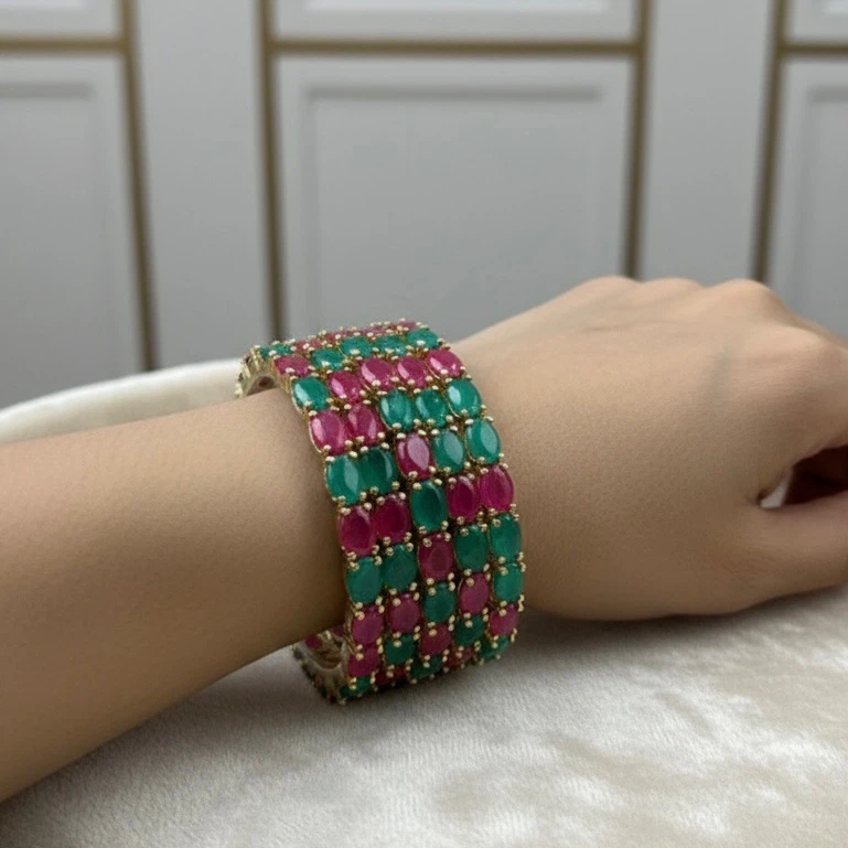 Multi-Colored Oval Stone Bangle