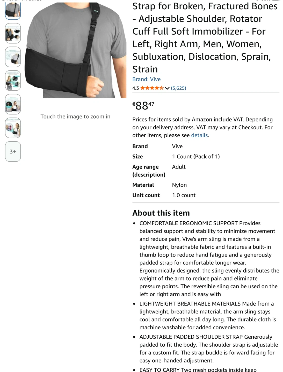 Vive Medical Arm Sling Support - Adult one size