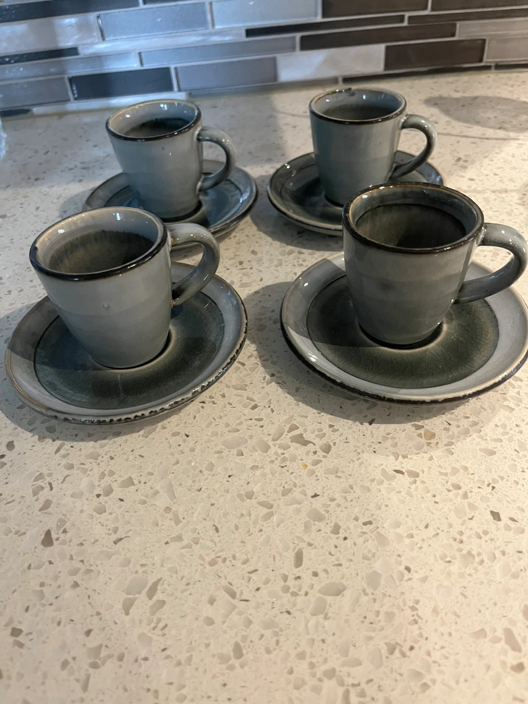 Set of 4 Ceramic Espresso Cups and Saucers