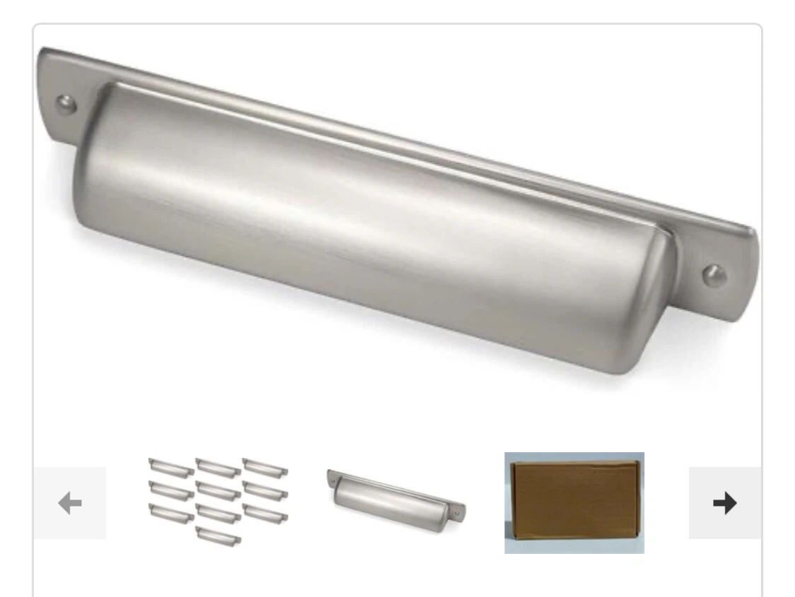Cup cabinet pulls, brushed nickel