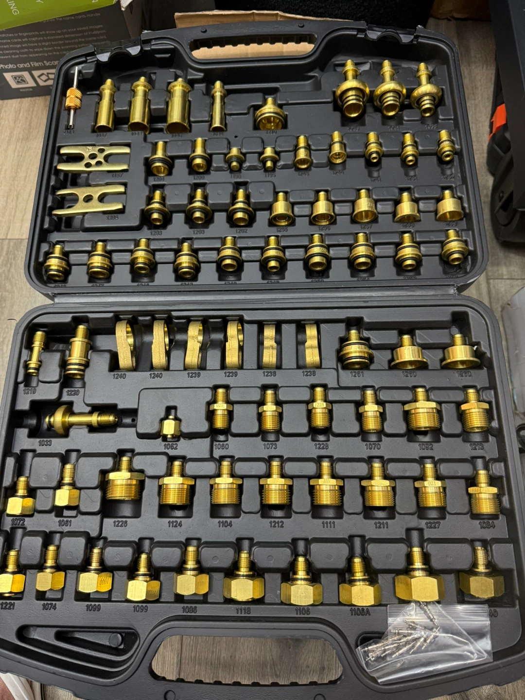 Automotive AC Leak Test Kit, 77-Piece Brass Portable Set - photo 3