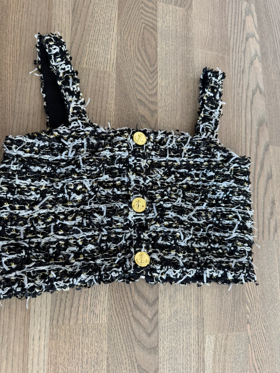 Bailmain Tweed Crop Tank Top with Anchor Buttons - photo 2