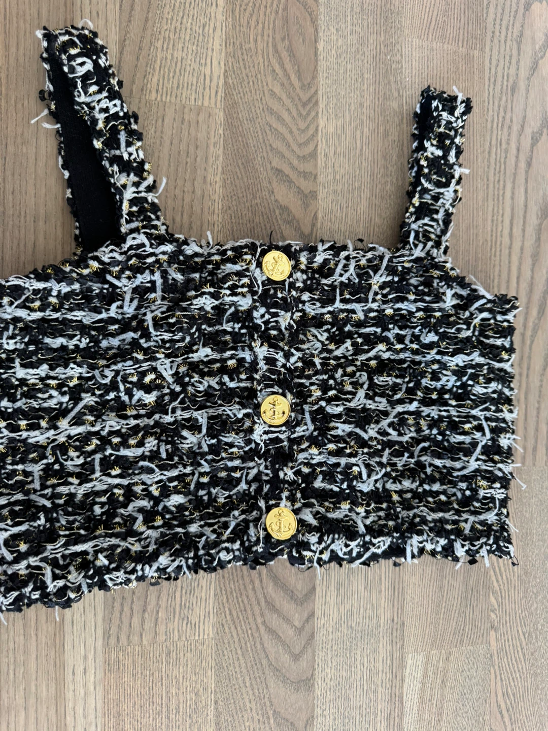Bailmain Tweed Crop Tank Top with Anchor Buttons - photo 3