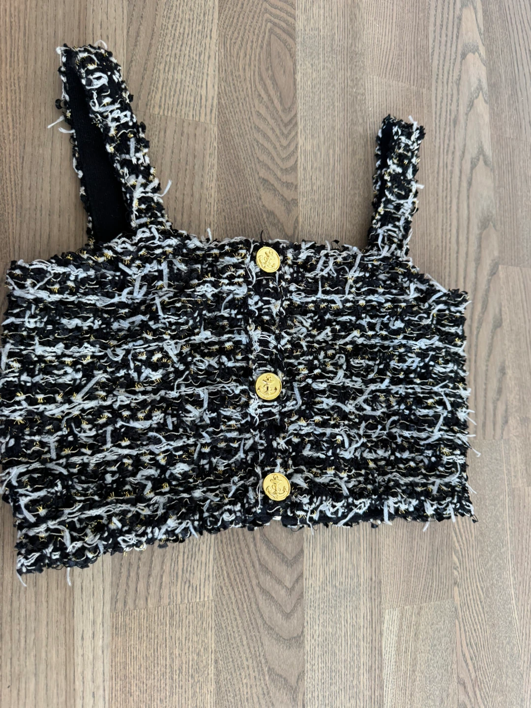 Bailmain Tweed Crop Tank Top with Anchor Buttons - photo 4