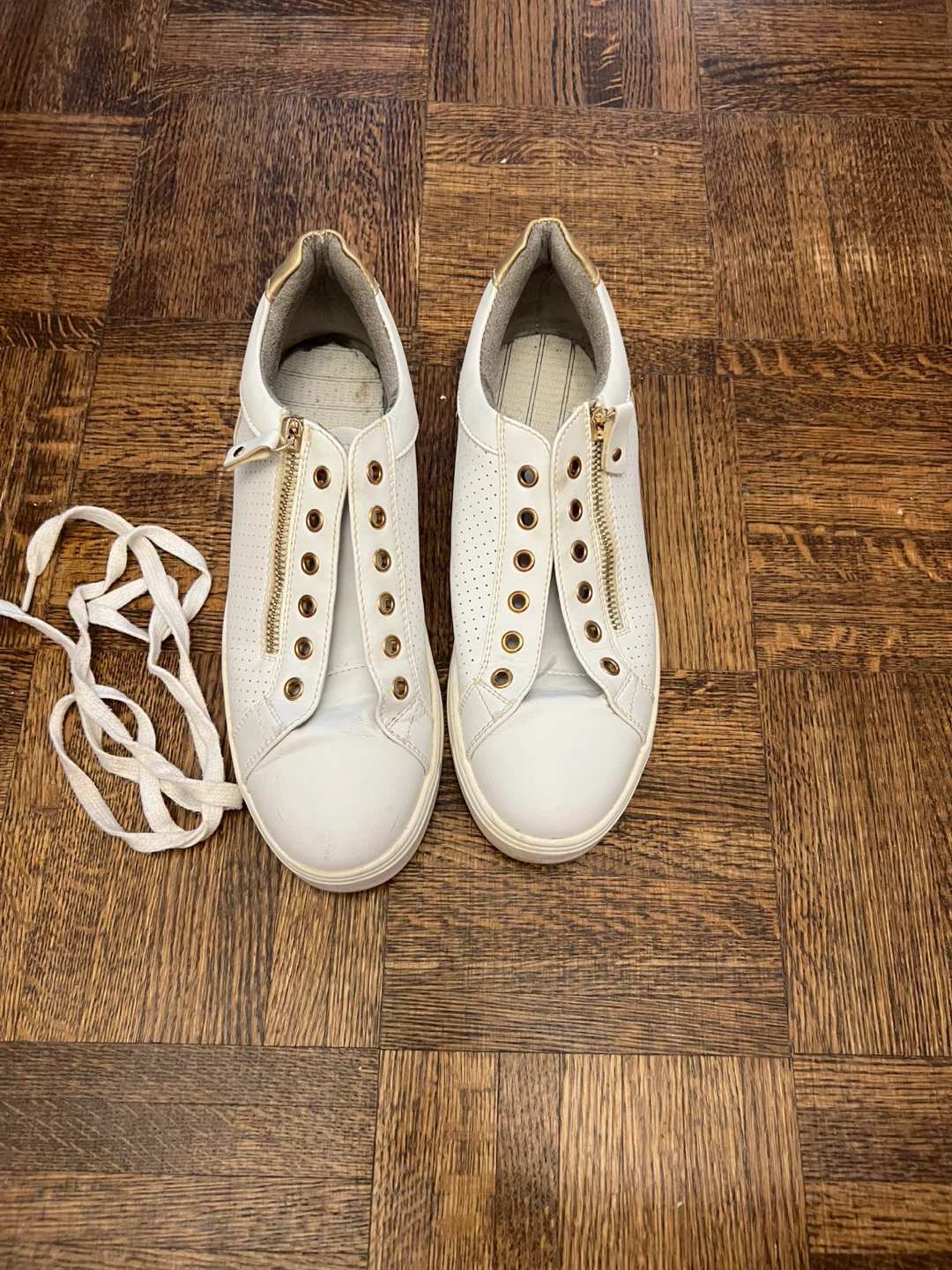 White Sneakers with Gold Detail