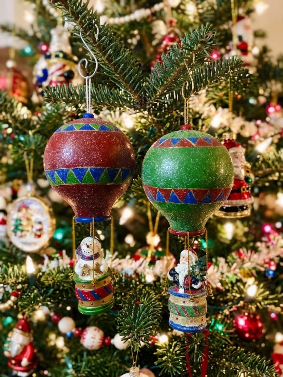 Set of 2 Hot Air Balloon Christmas Ornaments