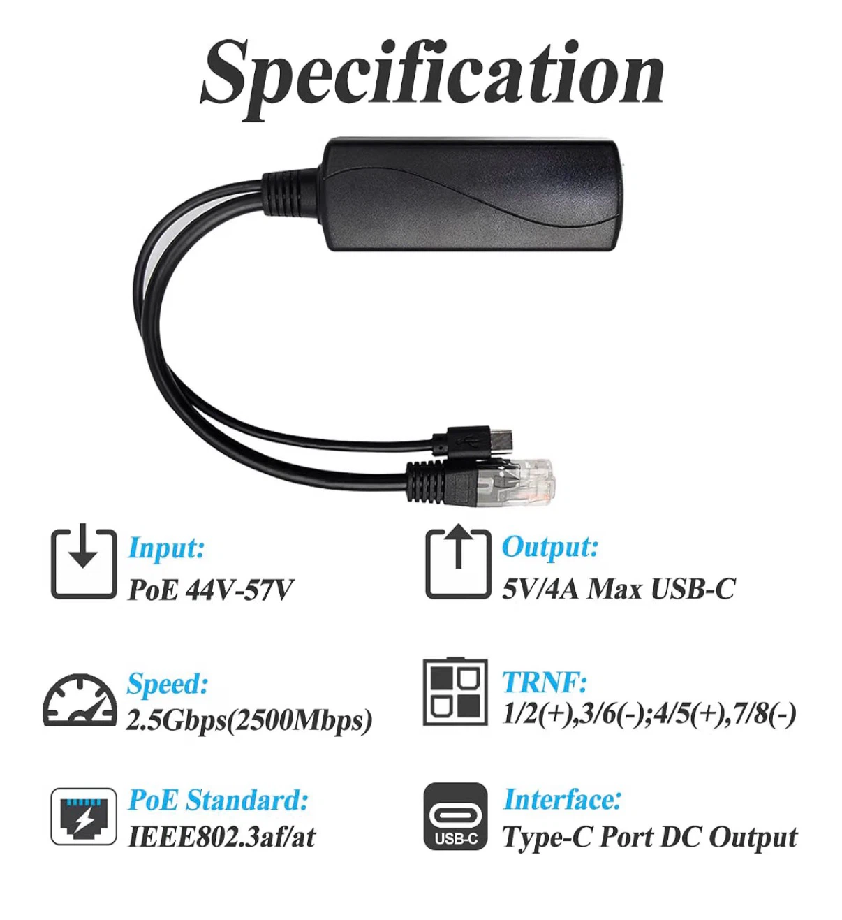 2.5G PoE to USB-C Active Splitter