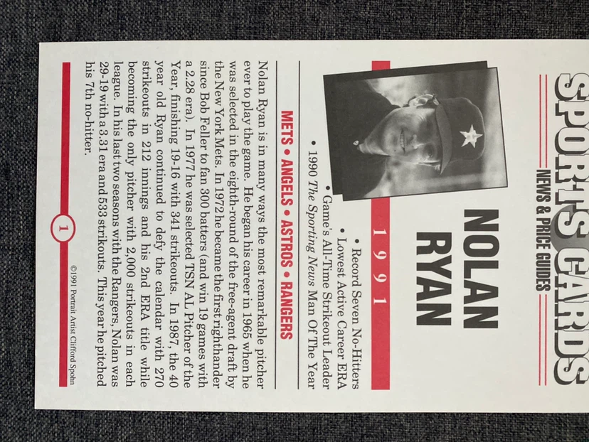 Nolan Ryan 1991 Portrait Artist Clifford Spohn Collectible - photo 2