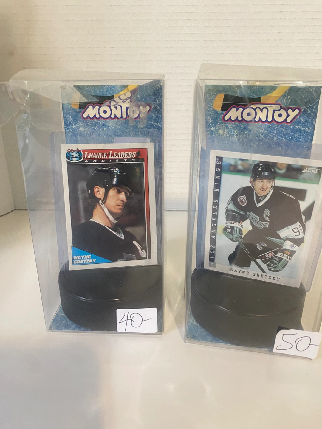 Two Wayne Gretzky Trading Cards in Display Stands
