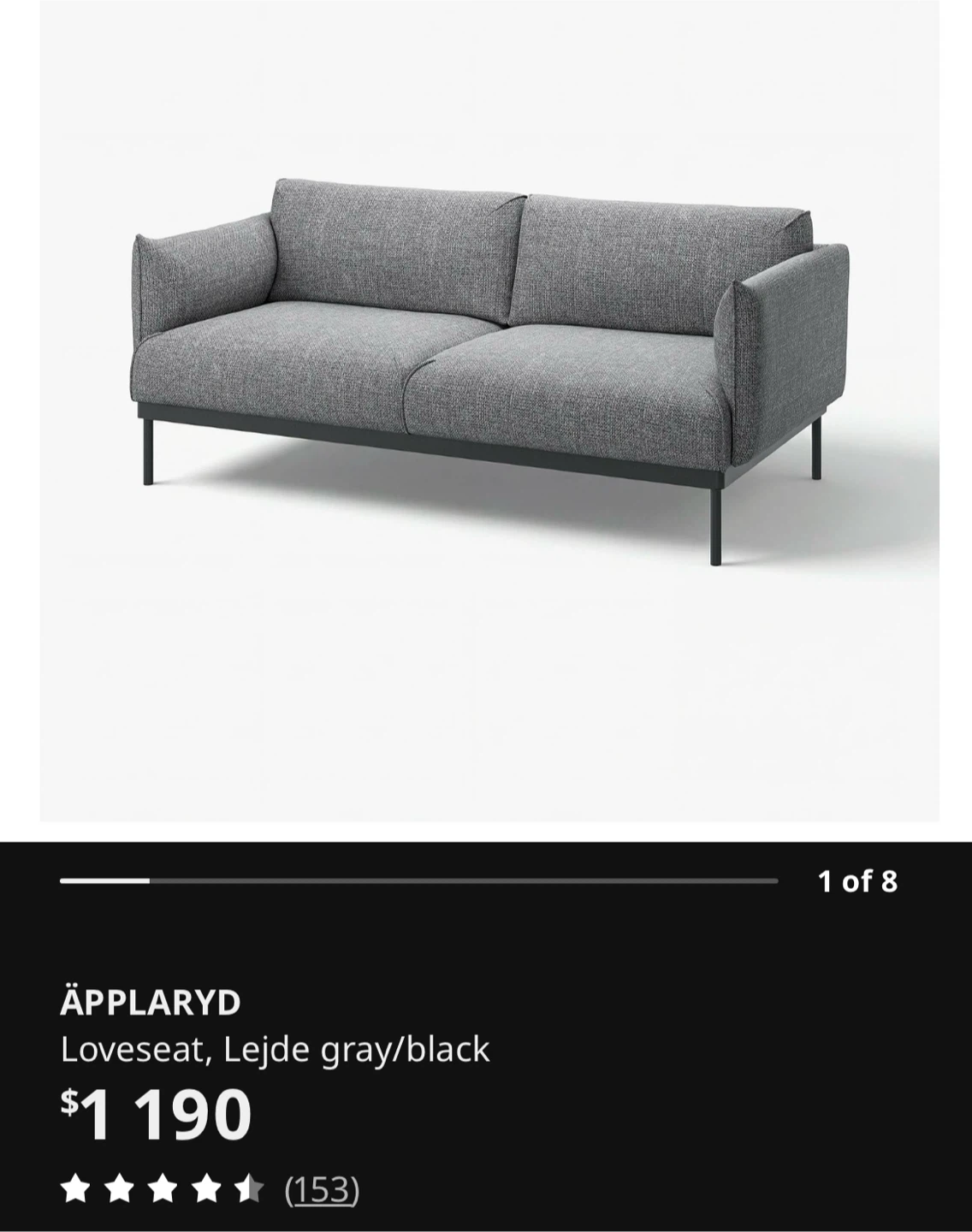 IKEA APPLARYD Loveseat in Lejde gray/black