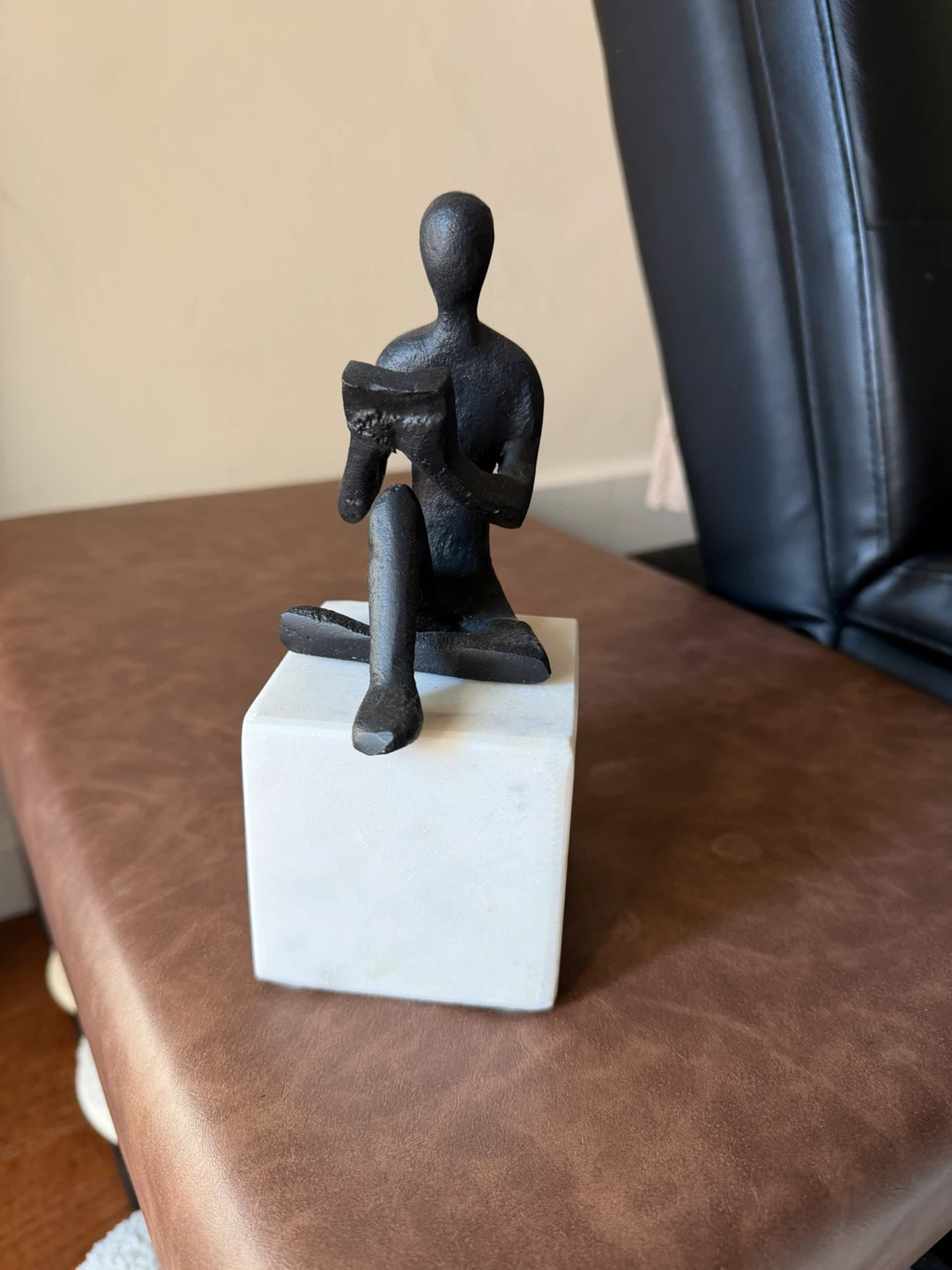 Abstract Reader Statue on Marble Base