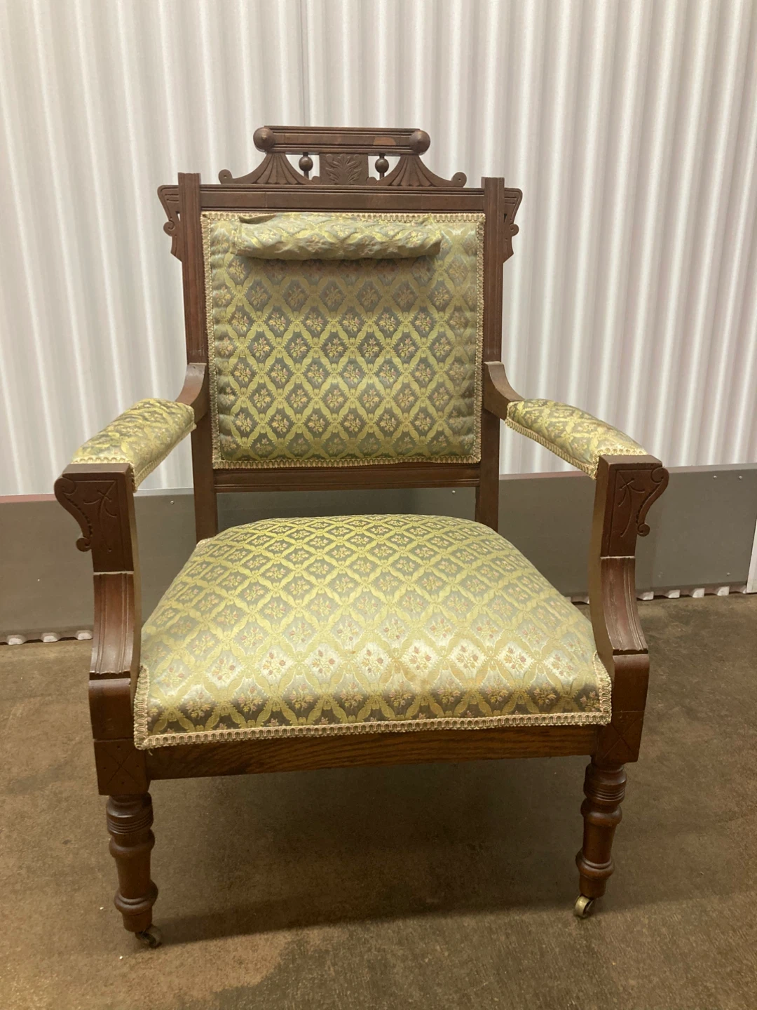 Antique Victorian Eastlake-Style carved wood armchair