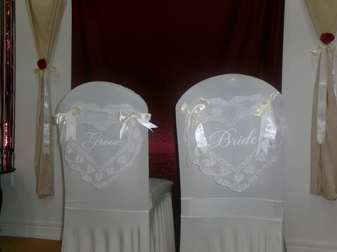 Bride and Groom Lace Chair Signs - photo 3
