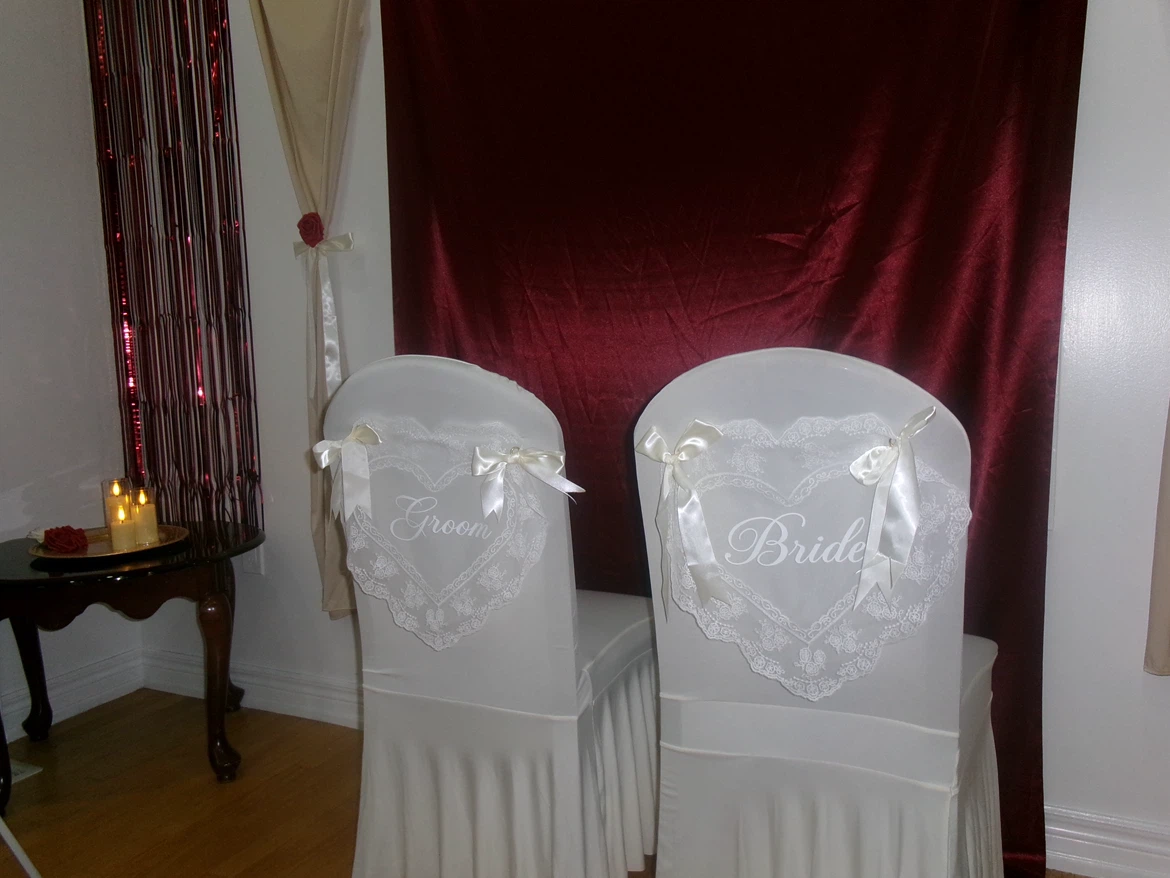 Bride and Groom Lace Chair Signs - photo 4
