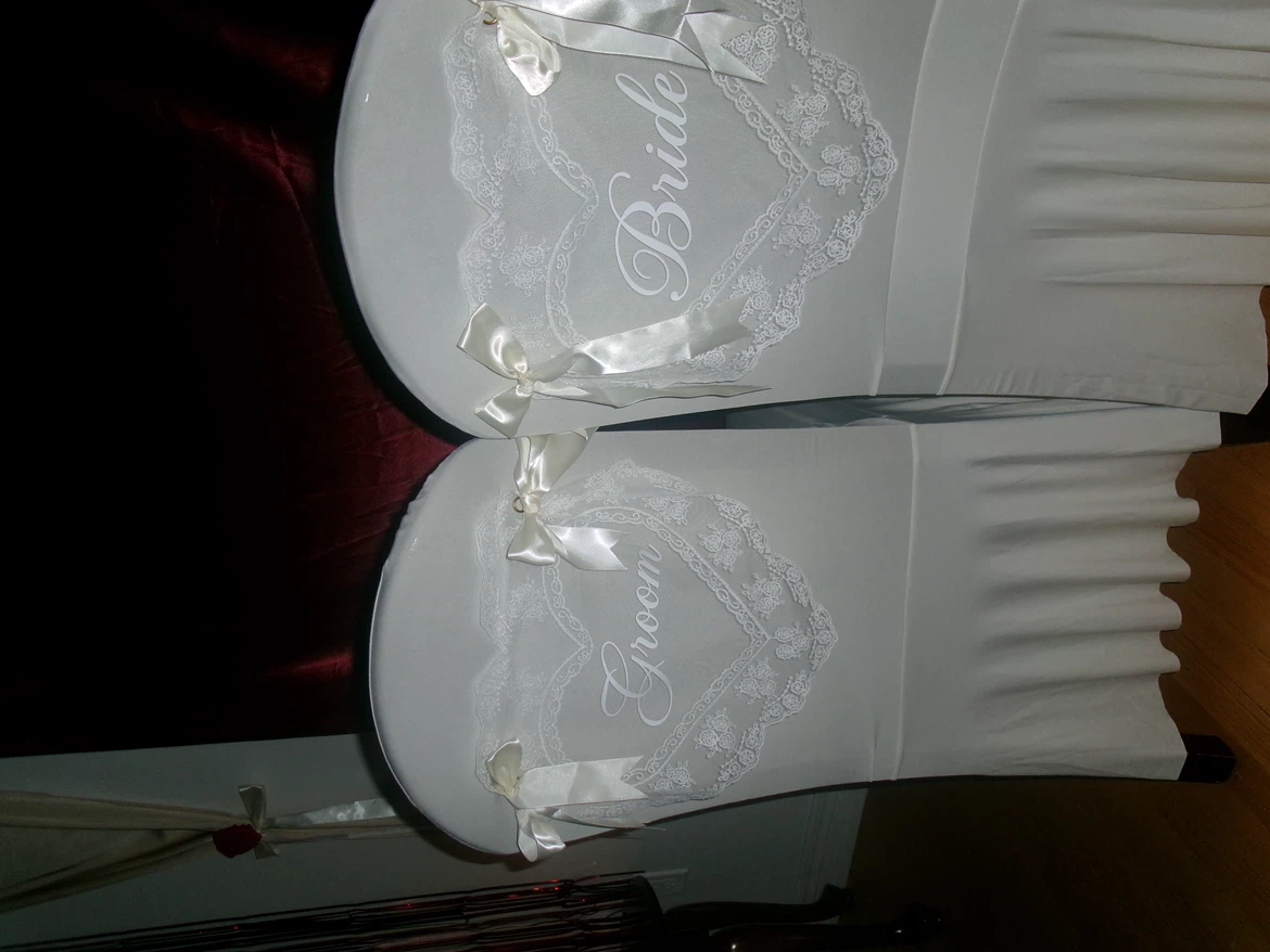 Bride and Groom Lace Chair Signs - photo 5