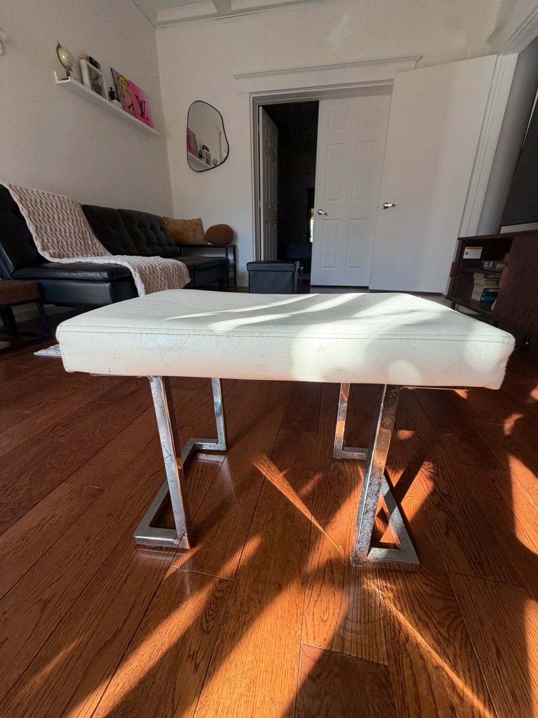 White Faux Leather Vanity Stool