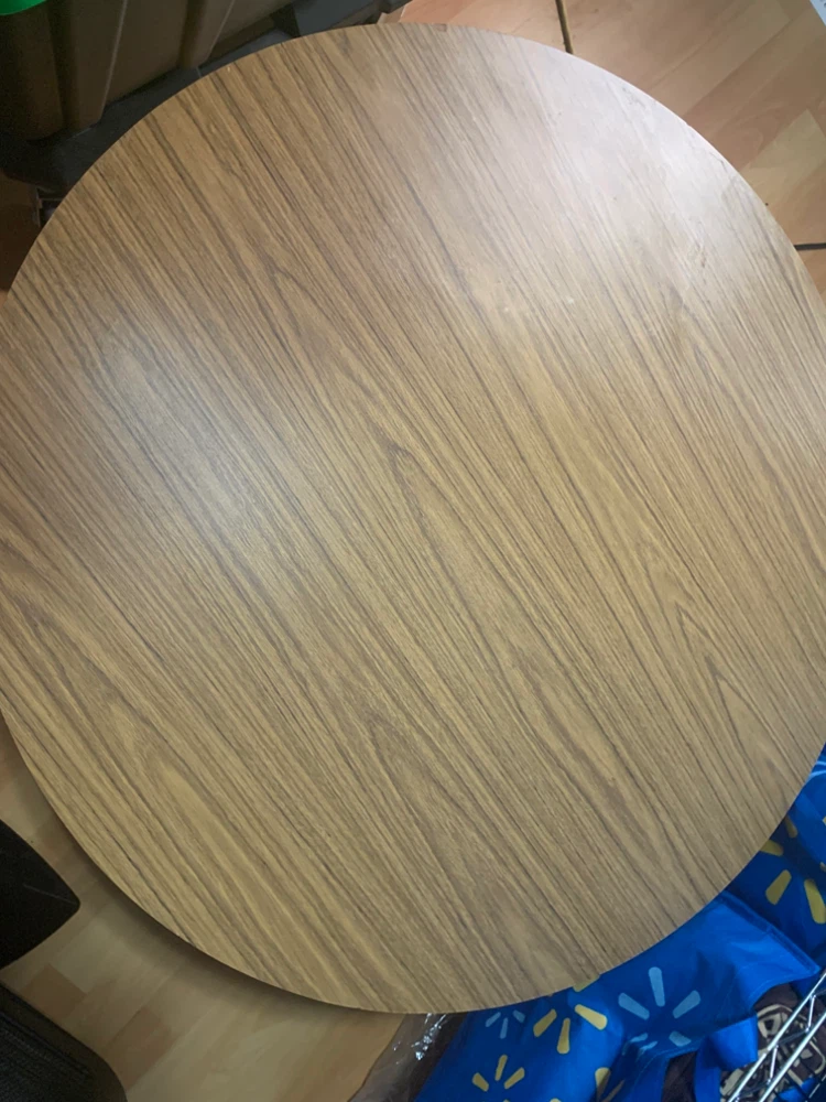 Round  3Feet Wood-Look Coffee Table with Chrome Legs