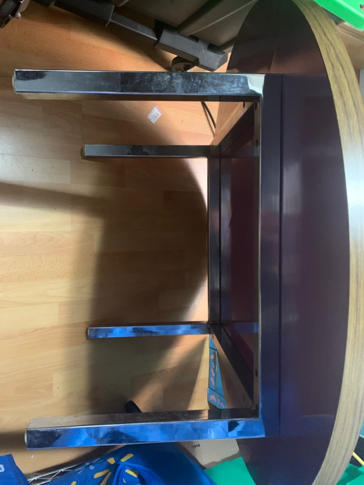 Round  3Feet Wood-Look Coffee Table with Chrome Legs - photo 3