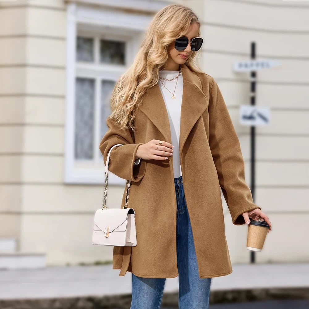 Warehouse Camel Double-Breasted Coat Size 10