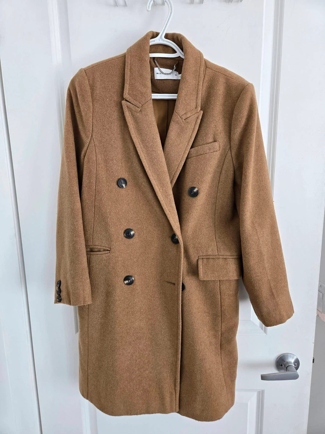Warehouse Camel Double-Breasted Coat Size 10 - photo 2