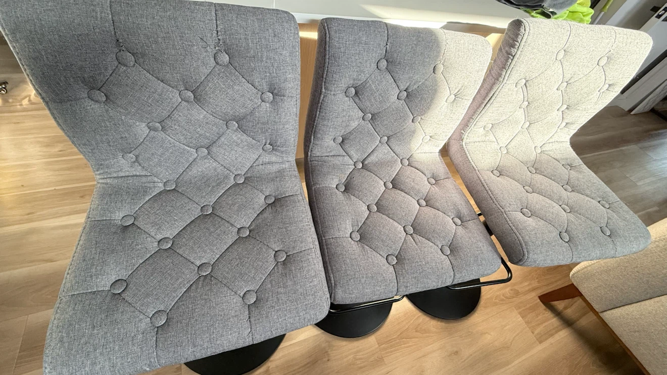 Set of 3 Grey Tufted Swivel Bar Stools