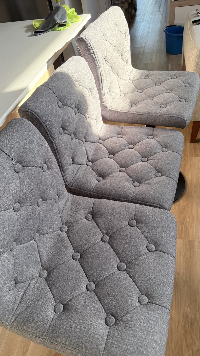 Set of 3 Grey Tufted Swivel Bar Stools - photo 3