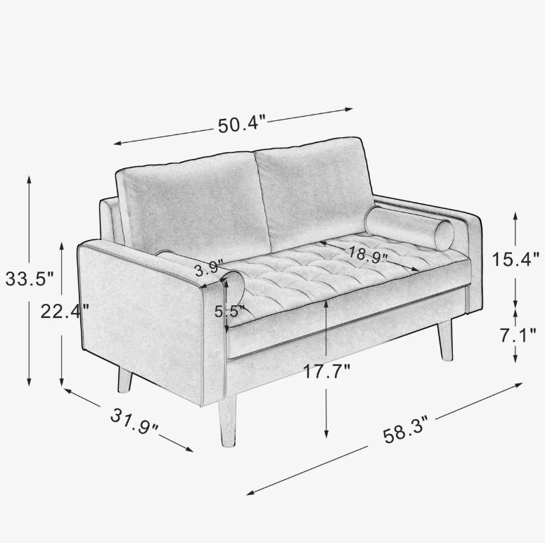 Mid-Century Style 58 inch Tufted Loveseat in Camel - photo 4