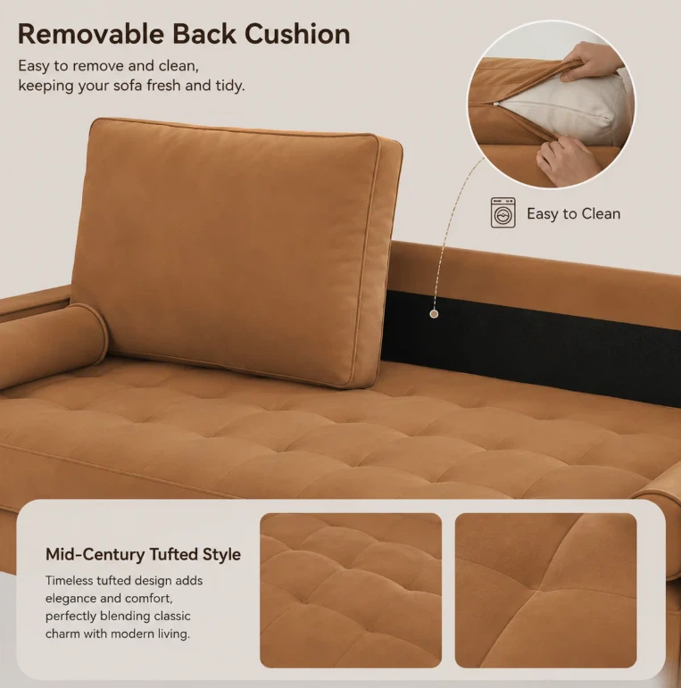 Mid-Century Style 58 inch Tufted Loveseat in Camel - photo 5