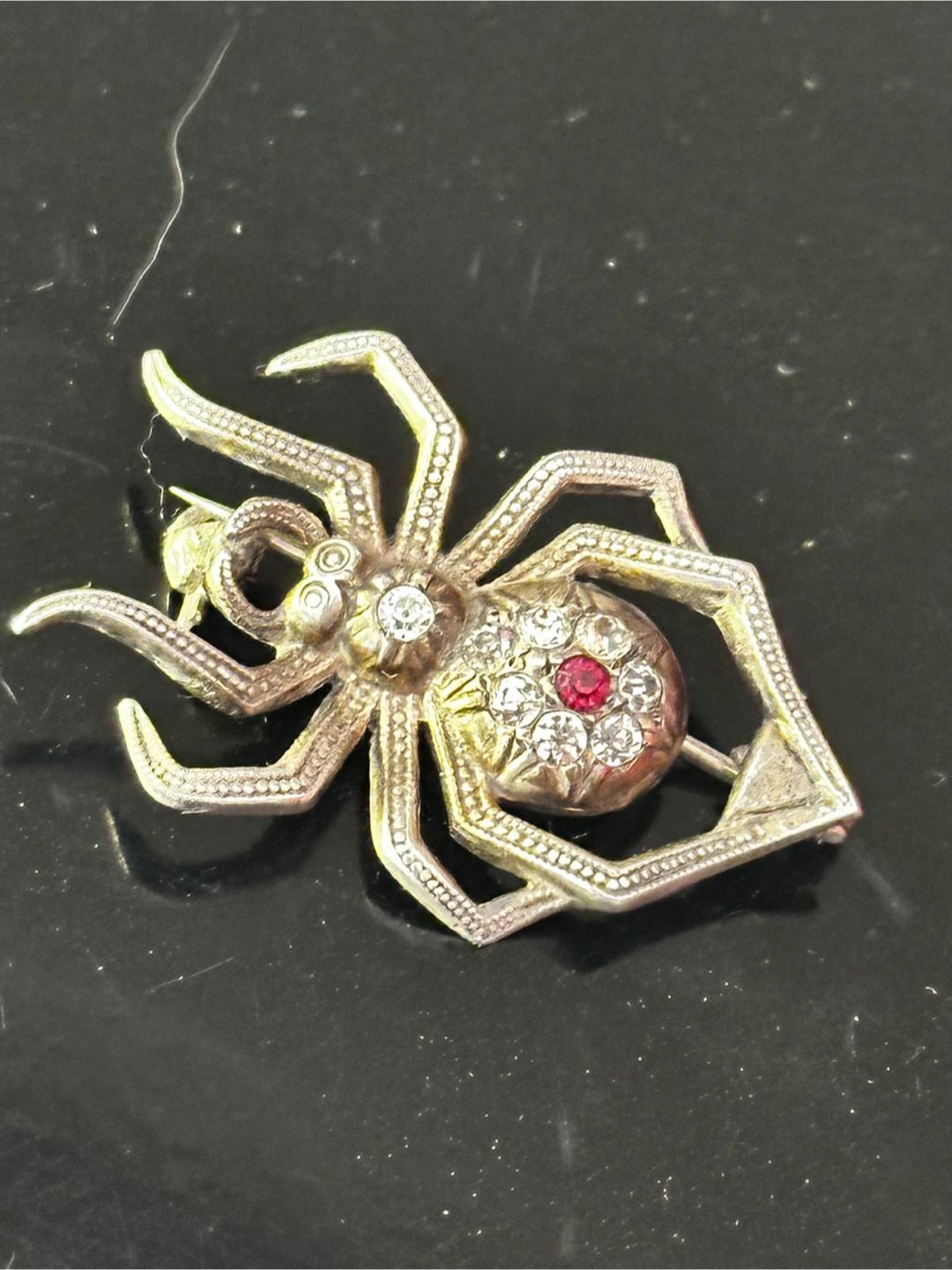 Antique Edwardian Rhinestone Spider Brooch