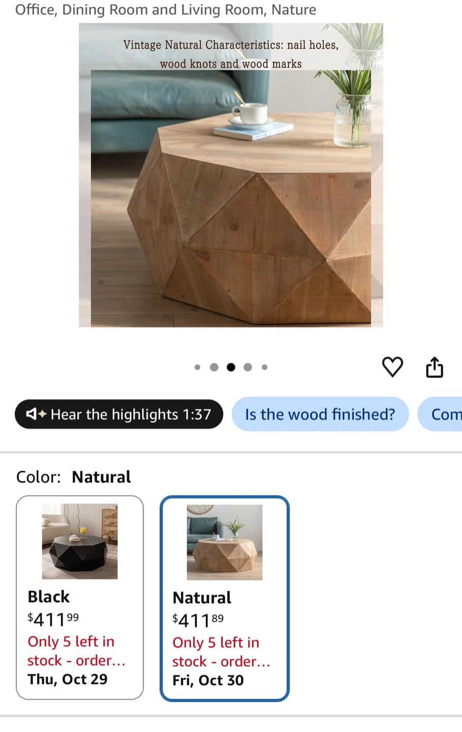 Geometric Natural Wood Coffee Table - photo 2