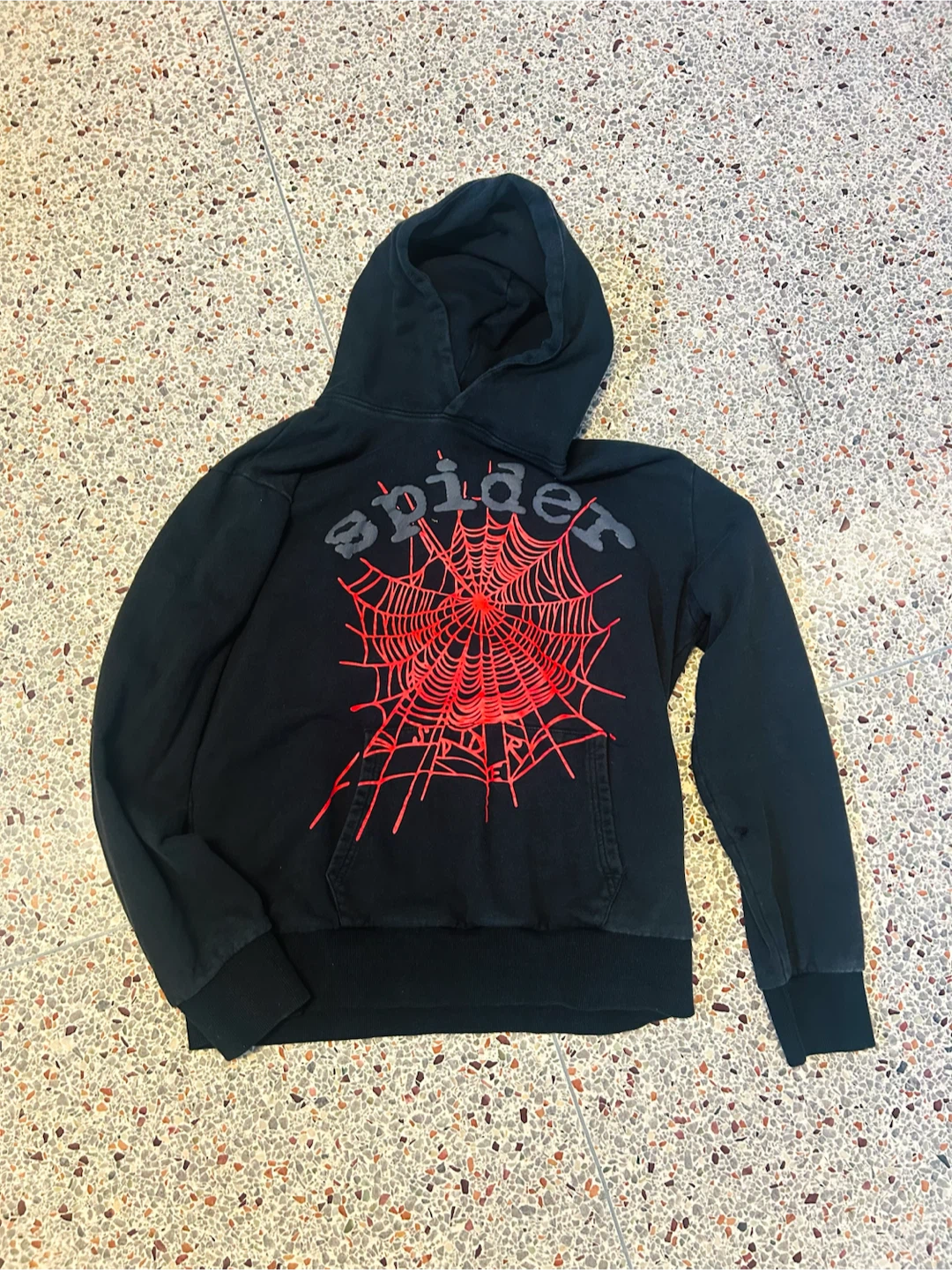 Spider Hoodie Black with Red Web Graphic