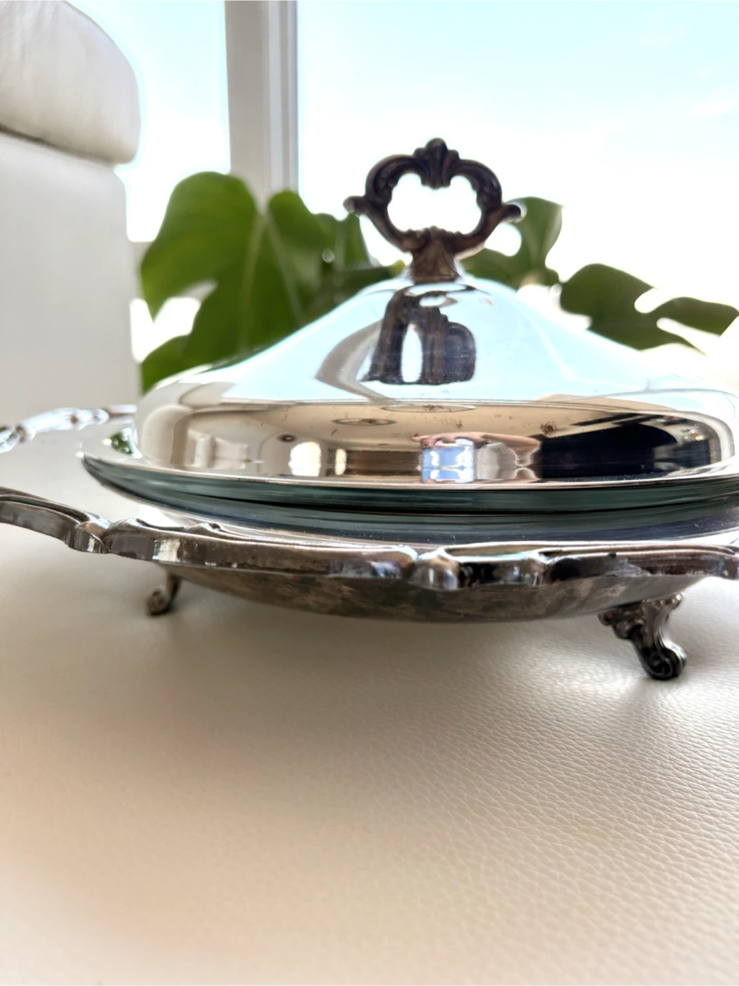 Silverplate Covered Casserole Server with Glass Insert