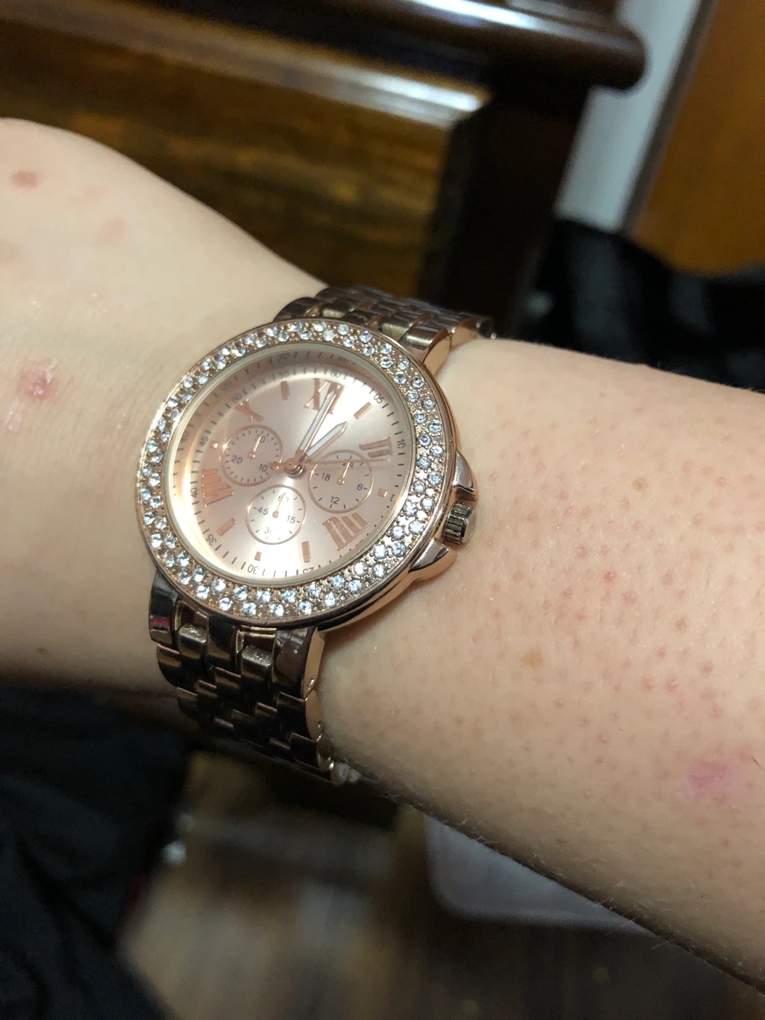 Rose gold tone chronograph watch with rhinestones - photo 3