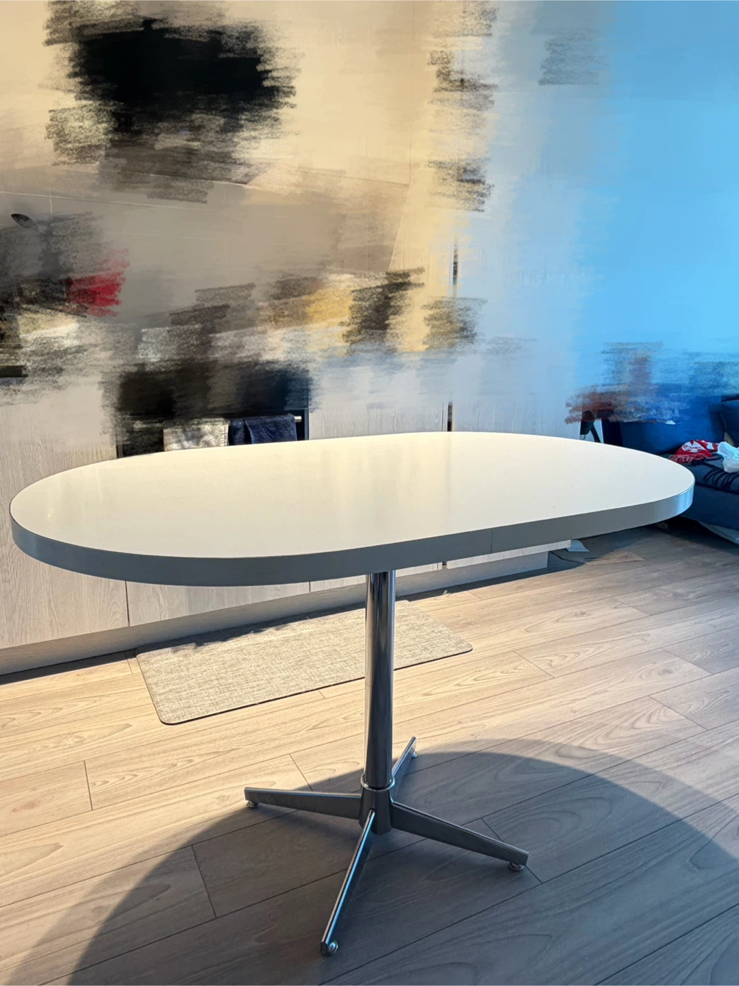 MCM Oval Dining Table - Vintage White & Chrome Pedestal