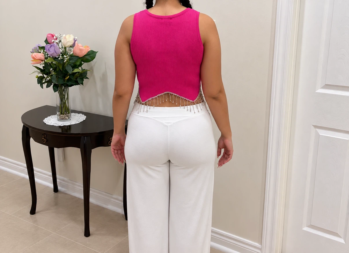 Hot Pink Rhinestone Fringe Crop Top - photo 3