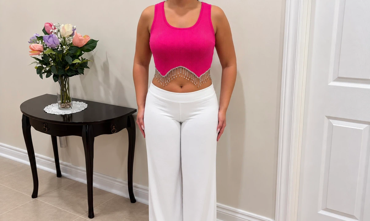 Hot Pink Rhinestone Fringe Crop Top - photo 2