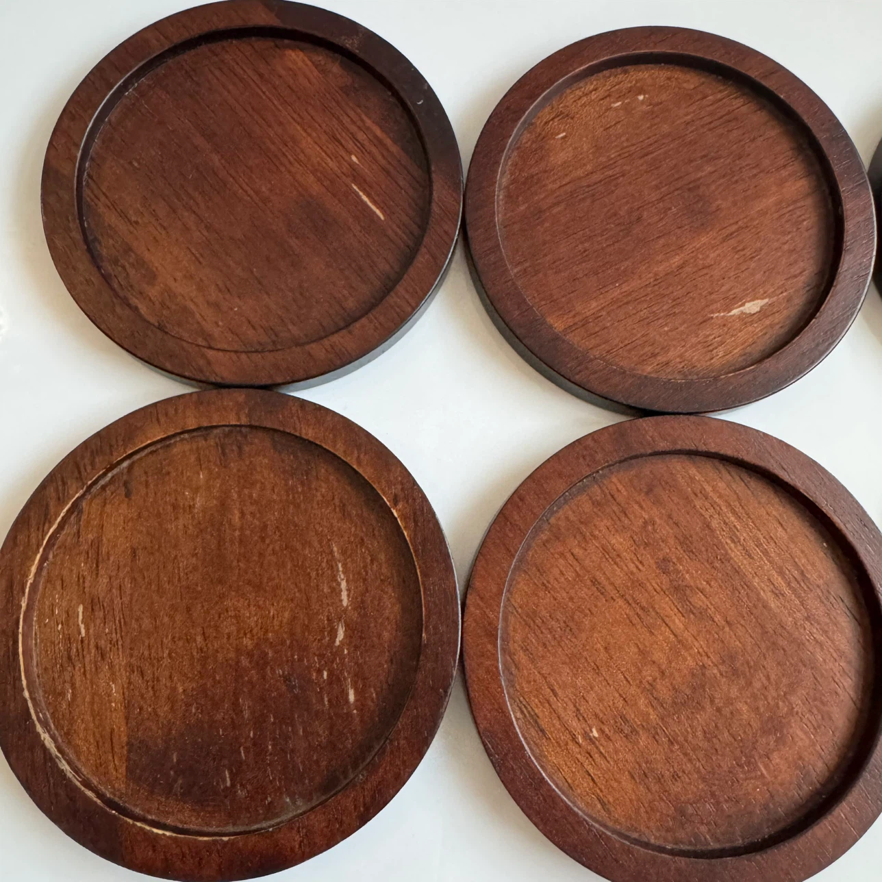 Vintage Brown Hardwood and Metal 6 Coaster Set Barware 3.75" Dia - photo 5