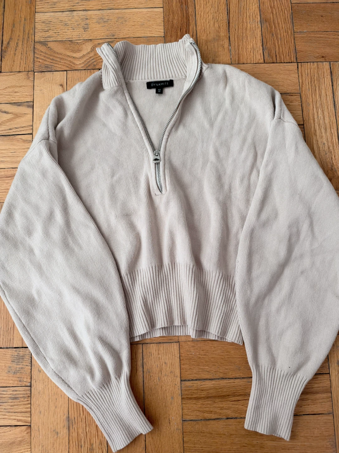 Dynamite Beige Quarter-Zip Sweater
