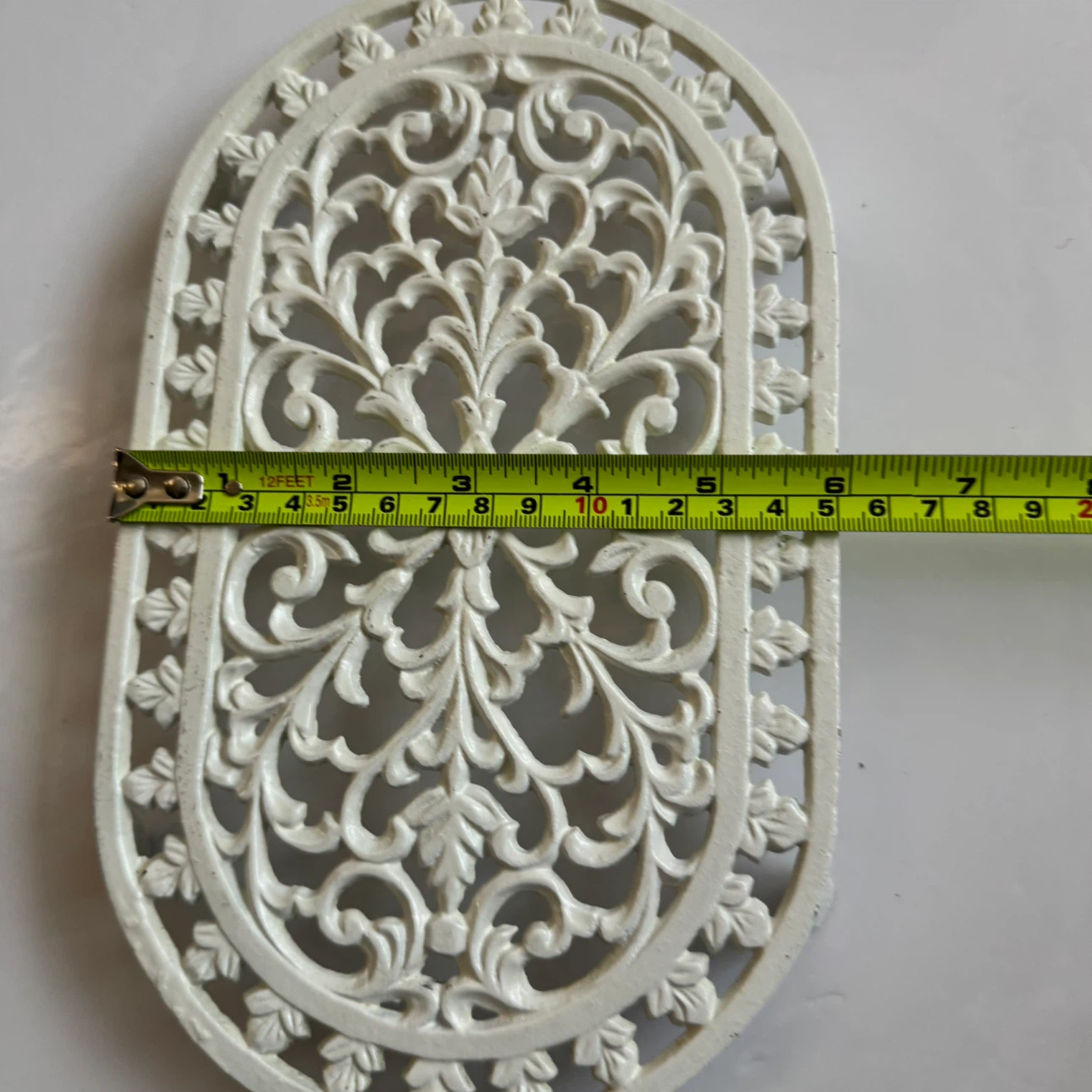 VTG Cast Iron Trivet reticulated White  10x6" Oval Footed - photo 3