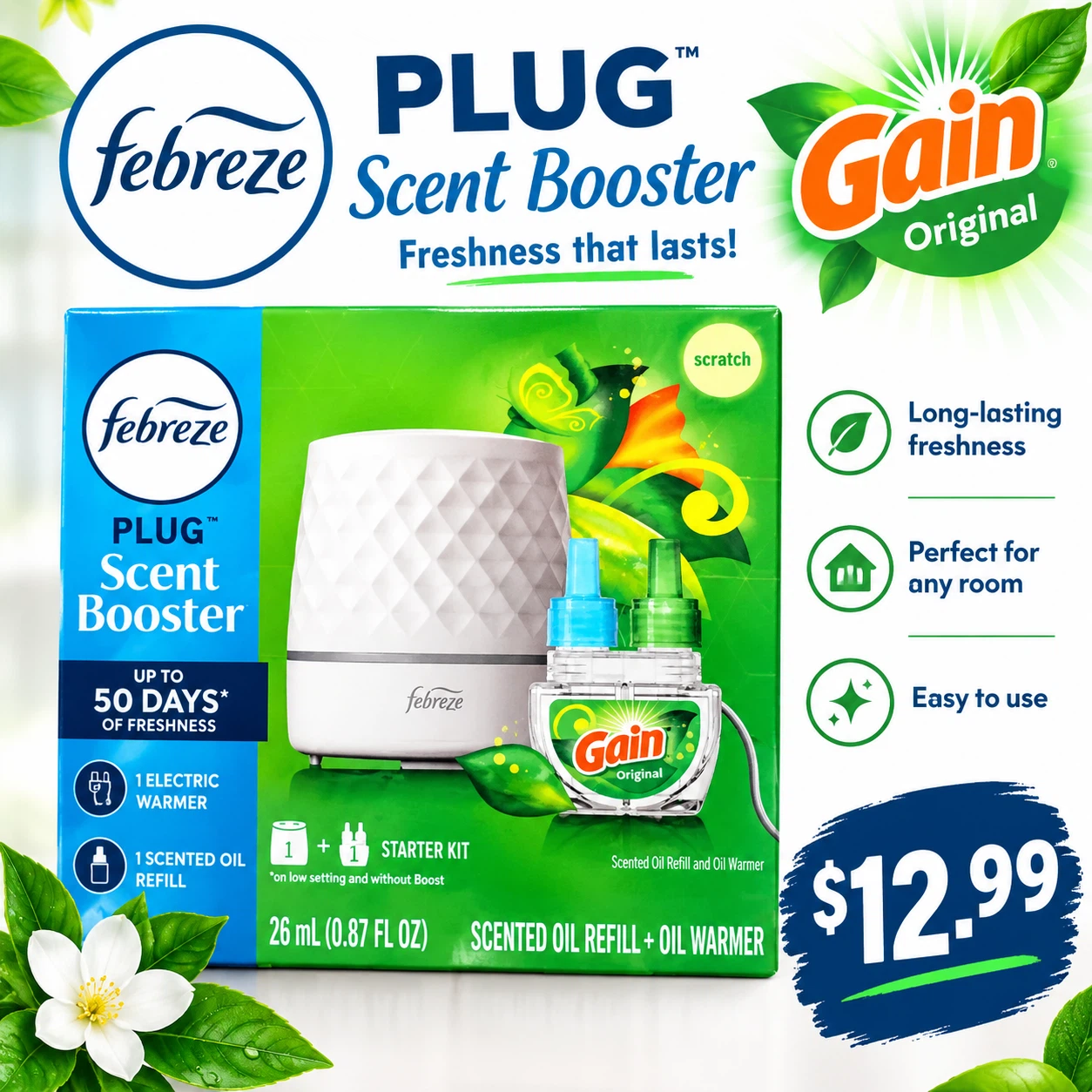 Febreze PLUG Scent Booster Gain Original Starter Kit