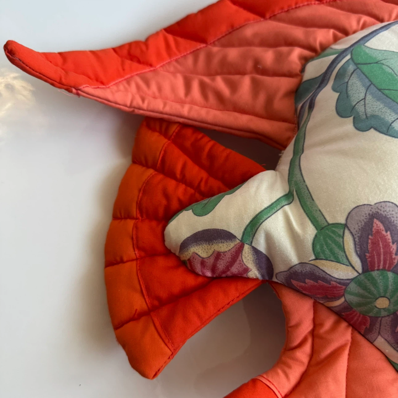 Handmade Fabric Fish Pillow Floral Quilted Decor VTG 17x11" - photo 4