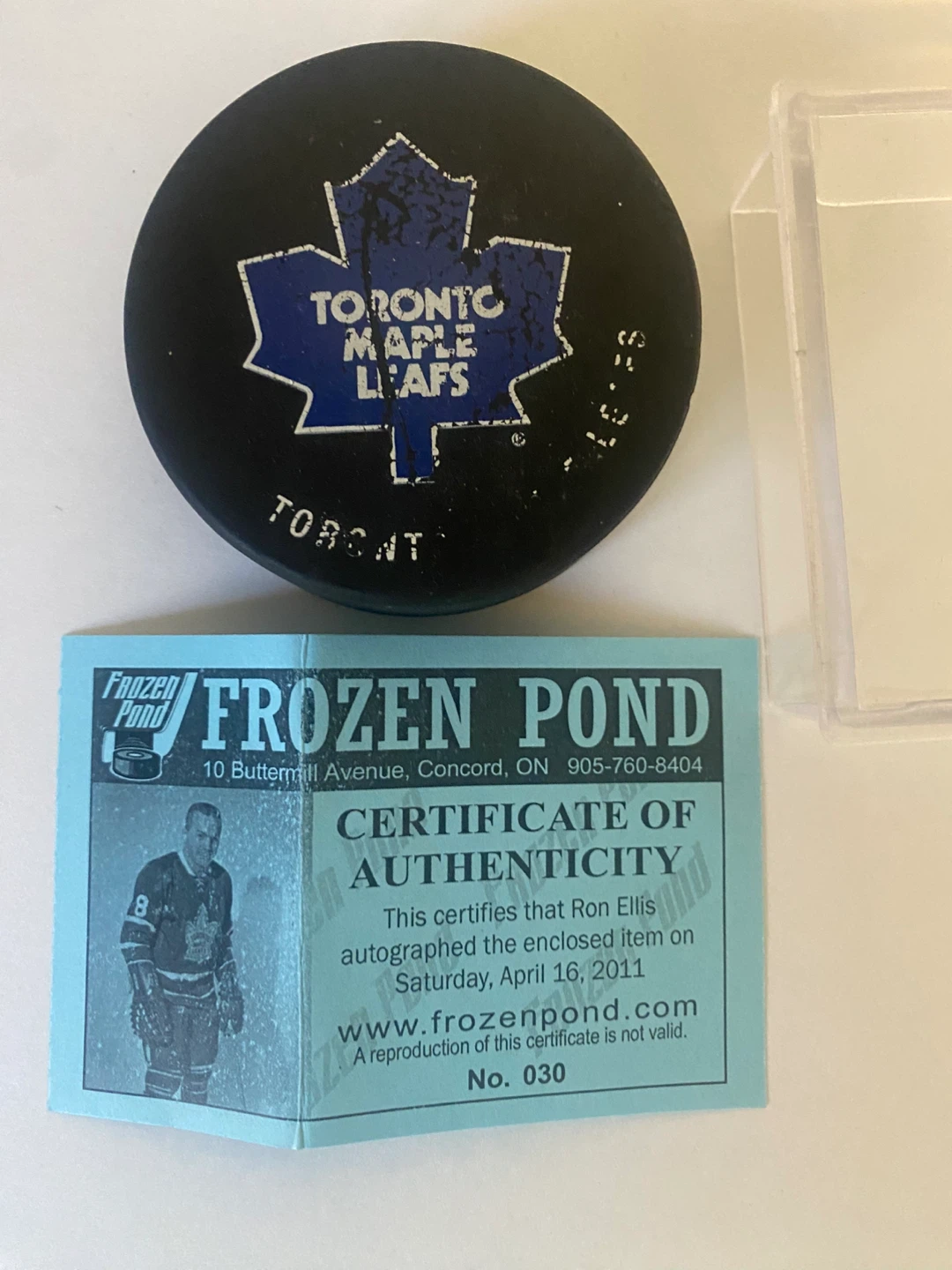 Autographed Ron Ellis Toronto Maple Leafs Hockey Puck - photo 2