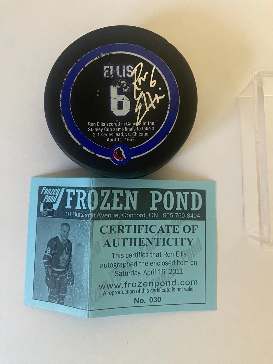 Autographed Ron Ellis Toronto Maple Leafs Hockey Puck - photo 3